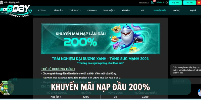 Khuyến mãi nạp đầu 200%